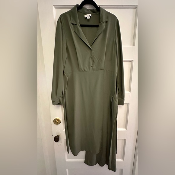 *TopShop* hip olive asymmetrical work dress - Picture 3 of 9